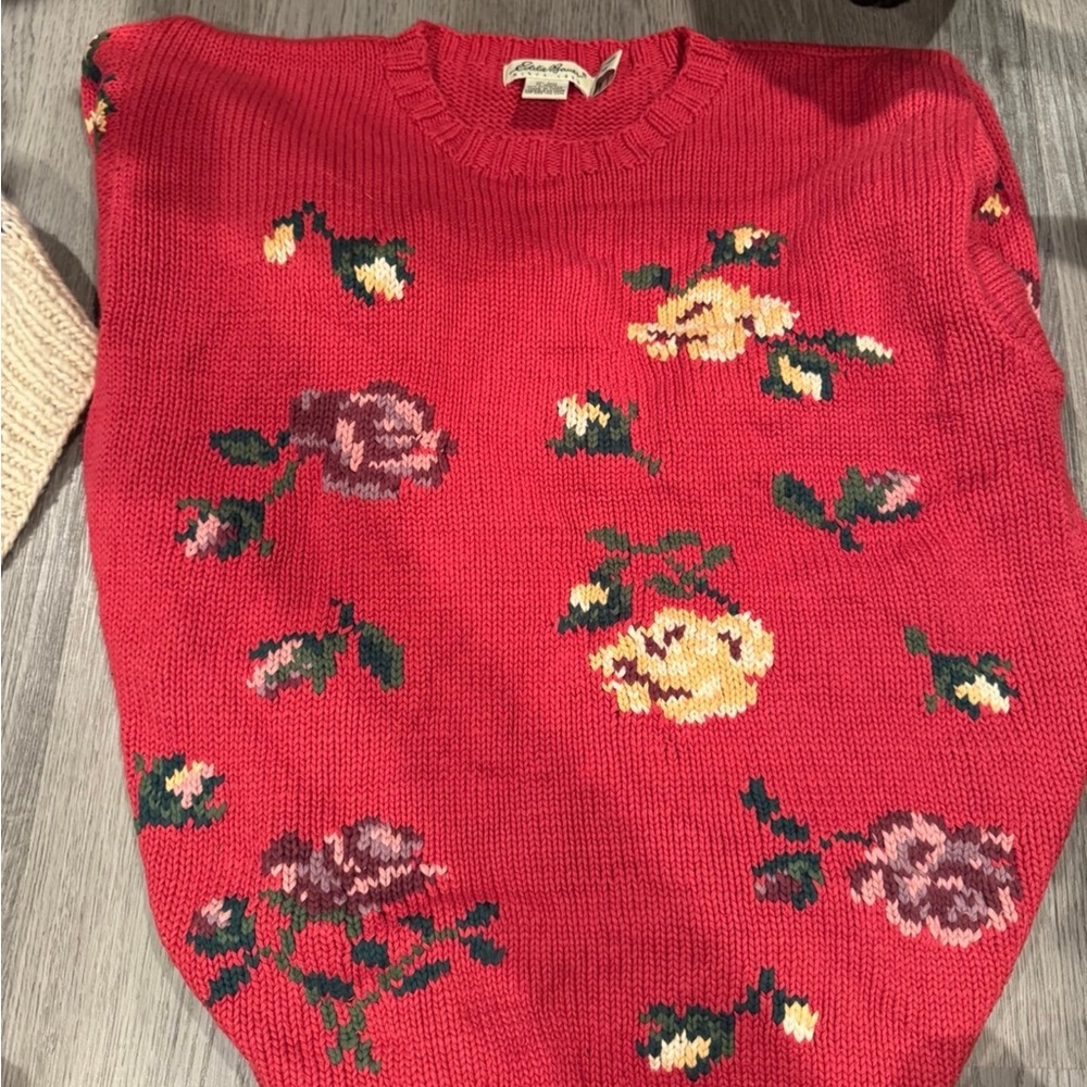 Eddie Bauer Vintage Floral Intarsia Sweater, L